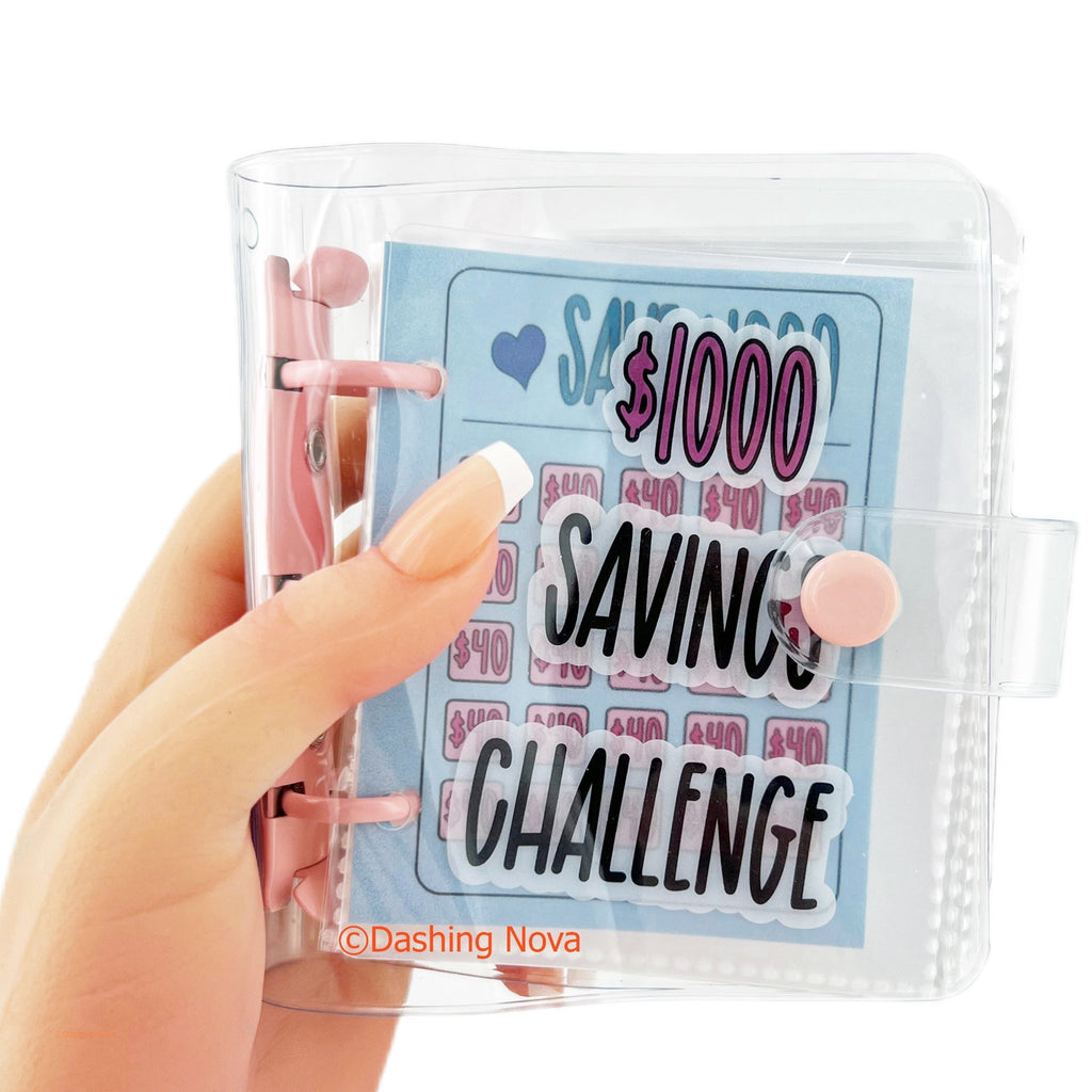 Clear Cover 1000 Dollar Savings Challenge Book 3-Ring PVC Money Saving Binder Personal Finance Budgeting Organizer
