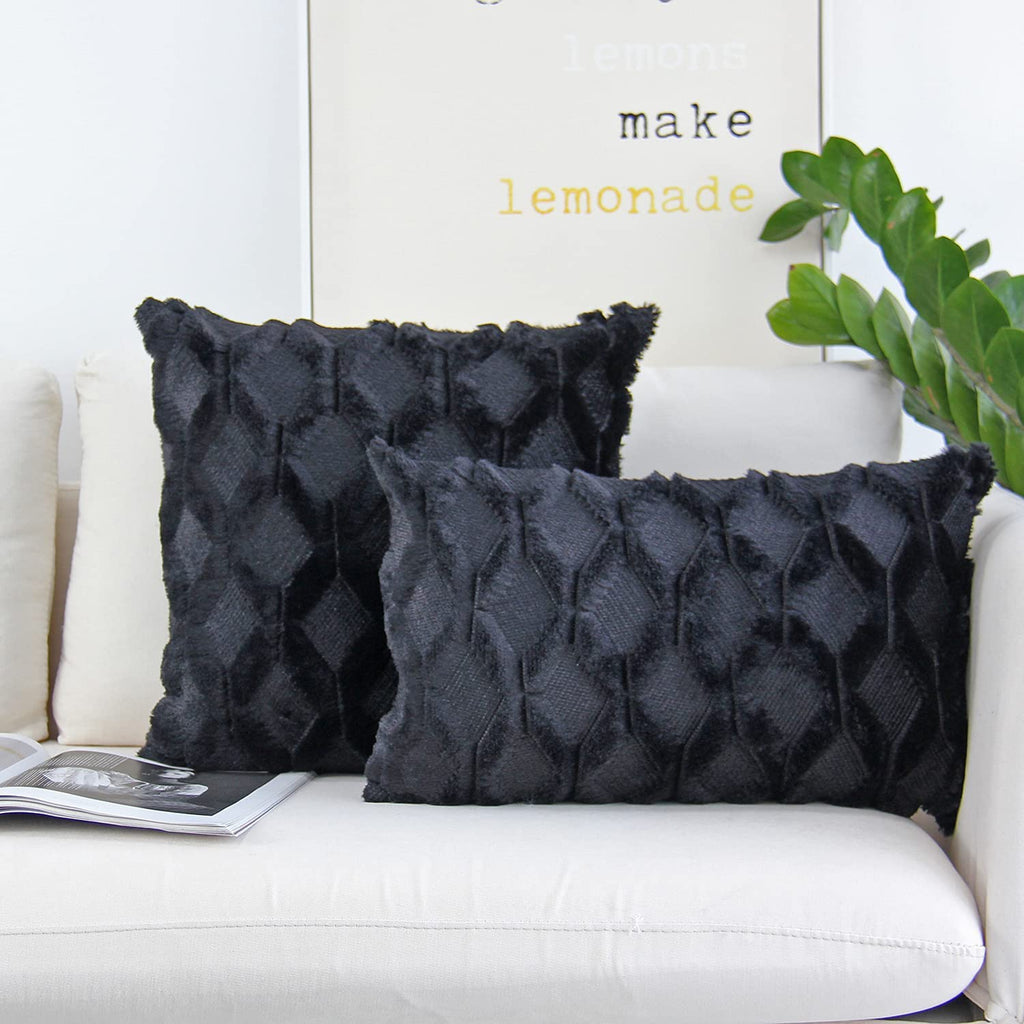 Pack of 2 bundle One 18"x18" with a matching color of one 12"x20" Square and rectangle combo set throw pillow covers with inserts