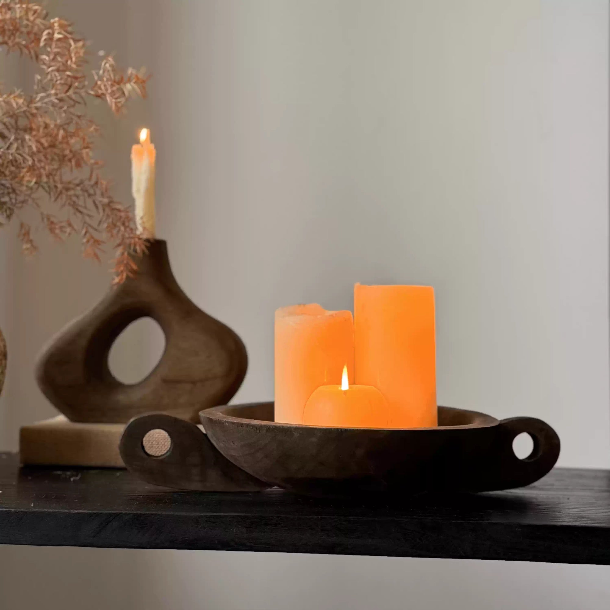 Round Wabi Sabi Wooden Aromatherapy Tray with Handles