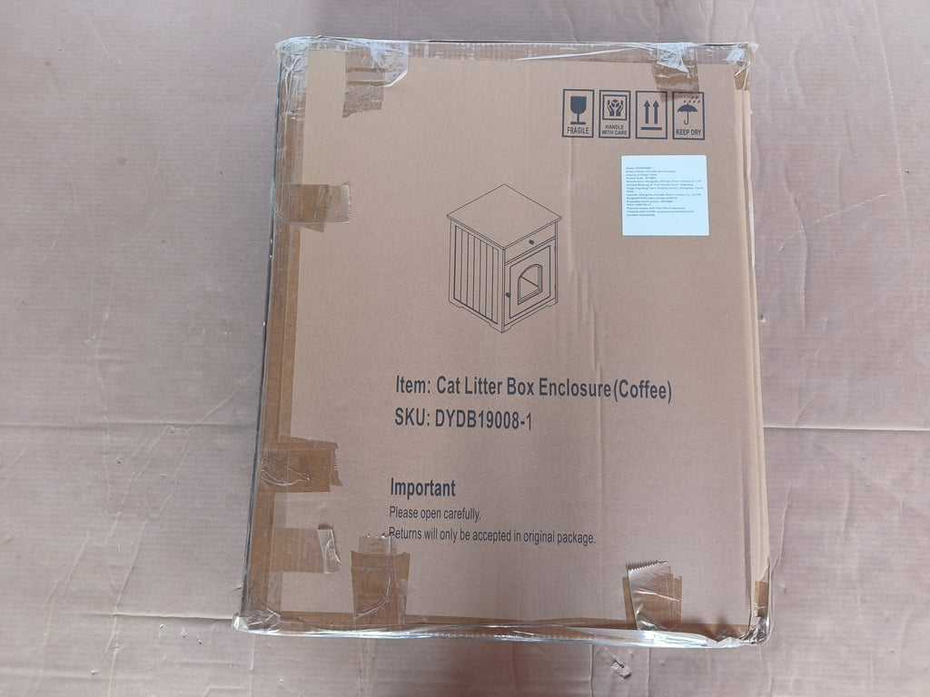 Wooden Pet House Cat Litter Box Enclosure with Drawer, Side Table, Indoor Pet Crate, Cat Home Nightstand (Brown)