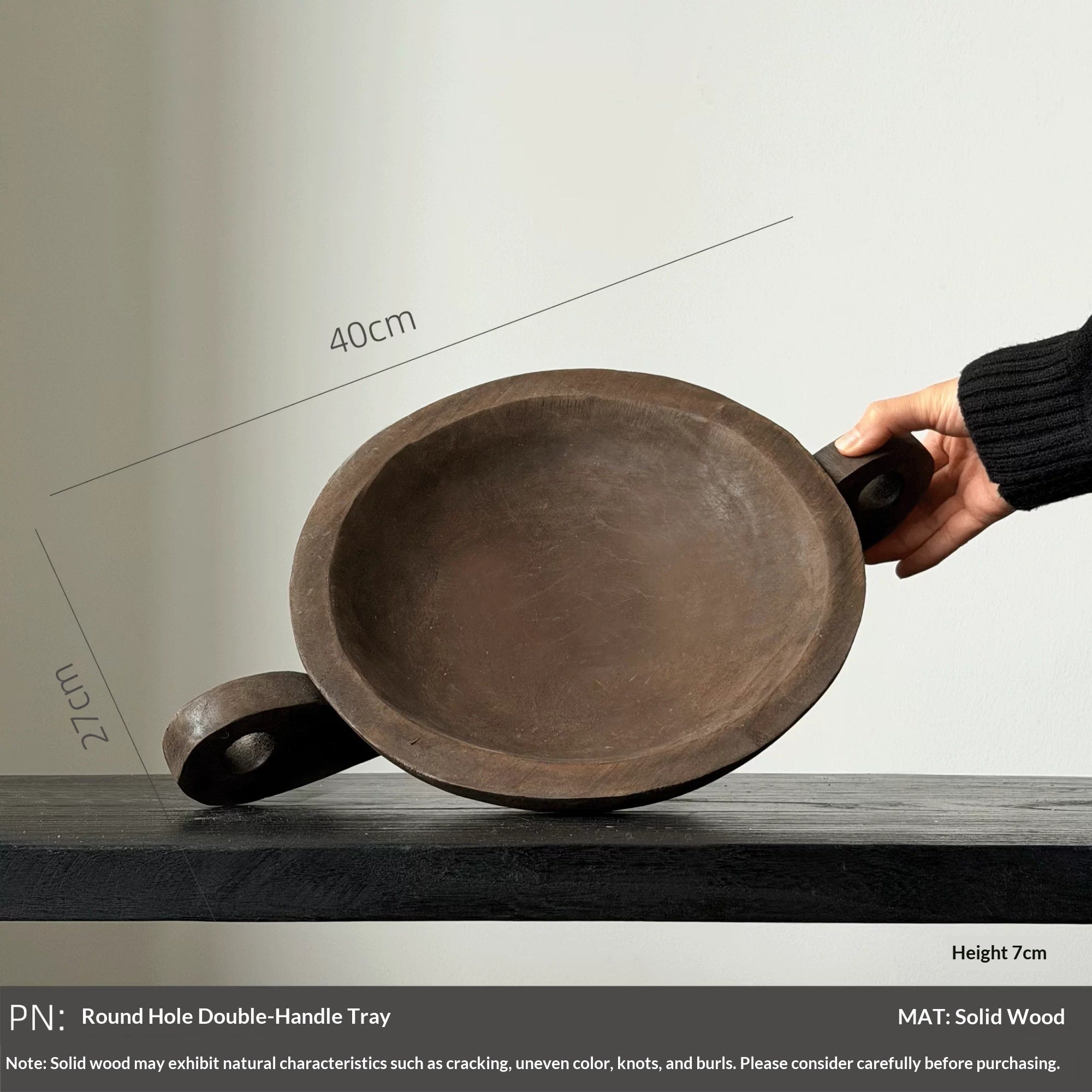 Round Wabi Sabi Wooden Aromatherapy Tray with Handles