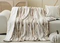 Fennco Styles Stripe Faux Fur Fleece Reversible Throw Blanket 60" W X 80" L - Beige Plush Fluffy Soft Blanket for Home, Couch, Bedroom, Living Room, Office, and Holiday Décor