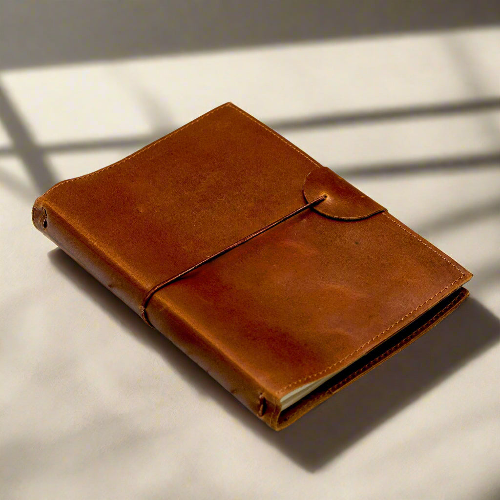 A5 Refillable Leather Traveler's Journal | Pockets, Pen Slot & Tree-Free Khadi Paper