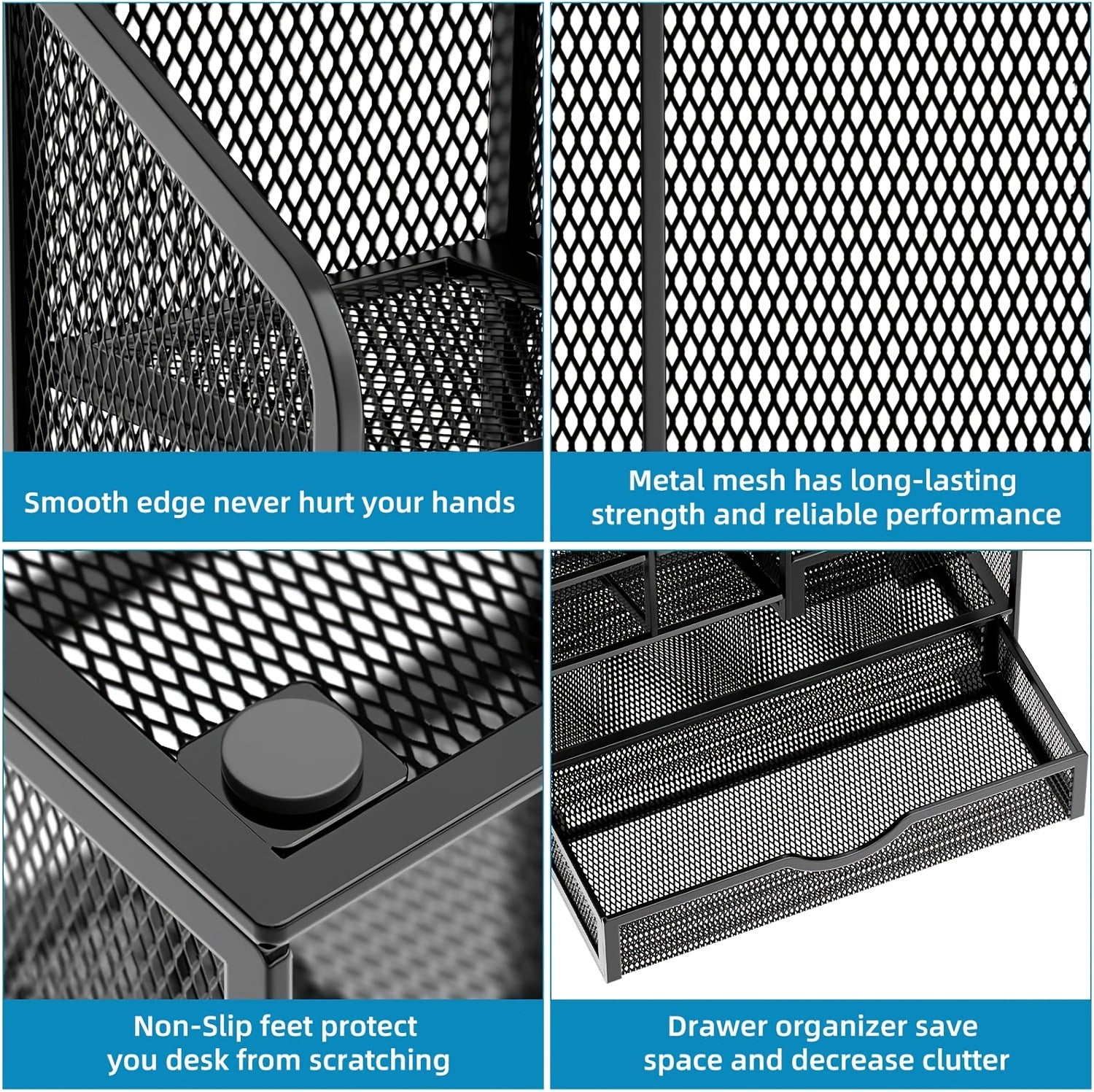 Iron Mesh Desk Organizer Multi-Layer Stationery Storage Box Office School Supplies