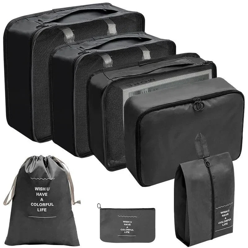 7/8/9/10-Pcs Travel Organizer Packing Cubes Set – Portable Luggage Storage Bags for Clothes, Shoes & Accessories