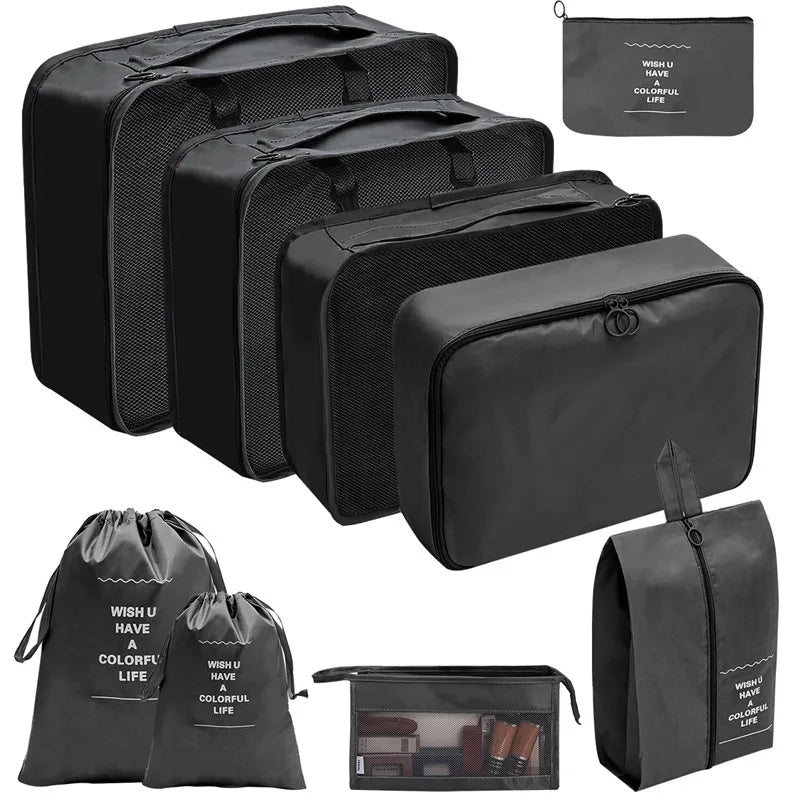 7/8/9/10-Pcs Travel Organizer Packing Cubes Set – Portable Luggage Storage Bags for Clothes, Shoes & Accessories