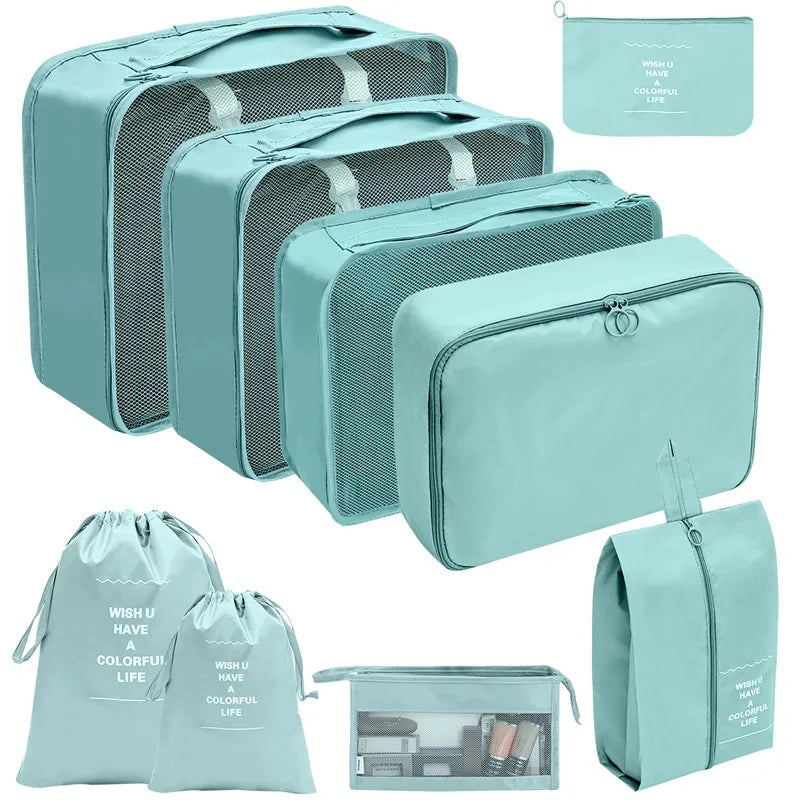 7/8/9/10-Pcs Travel Organizer Packing Cubes Set – Portable Luggage Storage Bags for Clothes, Shoes & Accessories
