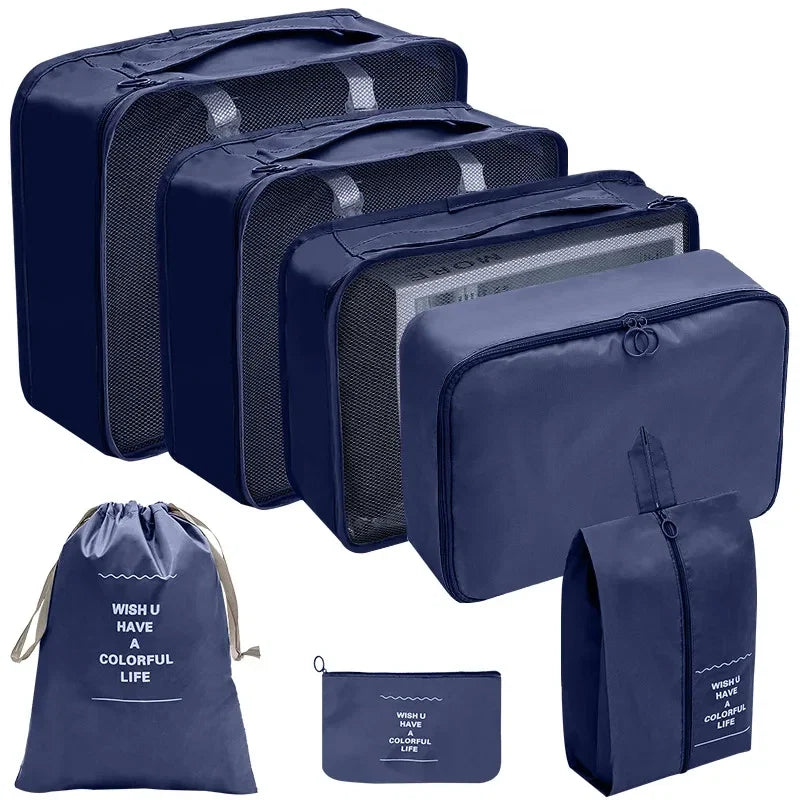 7/8/9/10-Pcs Travel Organizer Packing Cubes Set – Portable Luggage Storage Bags for Clothes, Shoes & Accessories