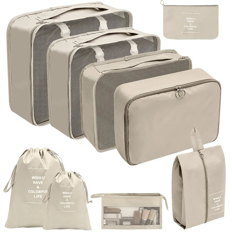 7/8/9/10-Pcs Travel Organizer Packing Cubes Set – Portable Luggage Storage Bags for Clothes, Shoes & Accessories