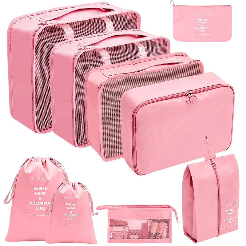 7/8/9/10-Pcs Travel Organizer Packing Cubes Set – Portable Luggage Storage Bags for Clothes, Shoes & Accessories