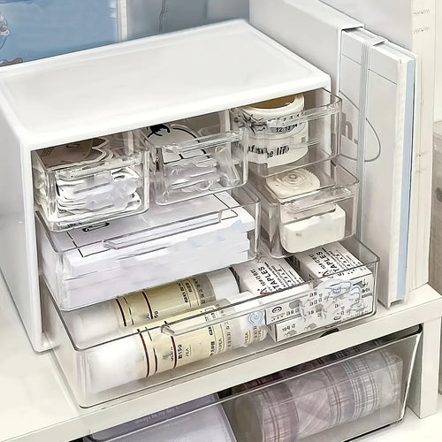 1PC Large-Capacity Plastic Desk Organizer with Drawer – Multifunctional Office Supplies & Stationery Storage–Bedroom Organizer