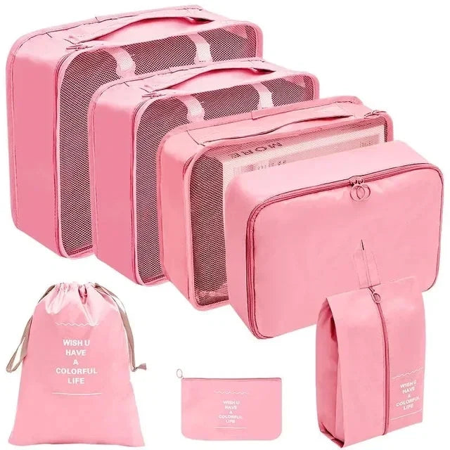 7/8/9/10-Pcs Travel Organizer Packing Cubes Set – Portable Luggage Storage Bags for Clothes, Shoes & Accessories