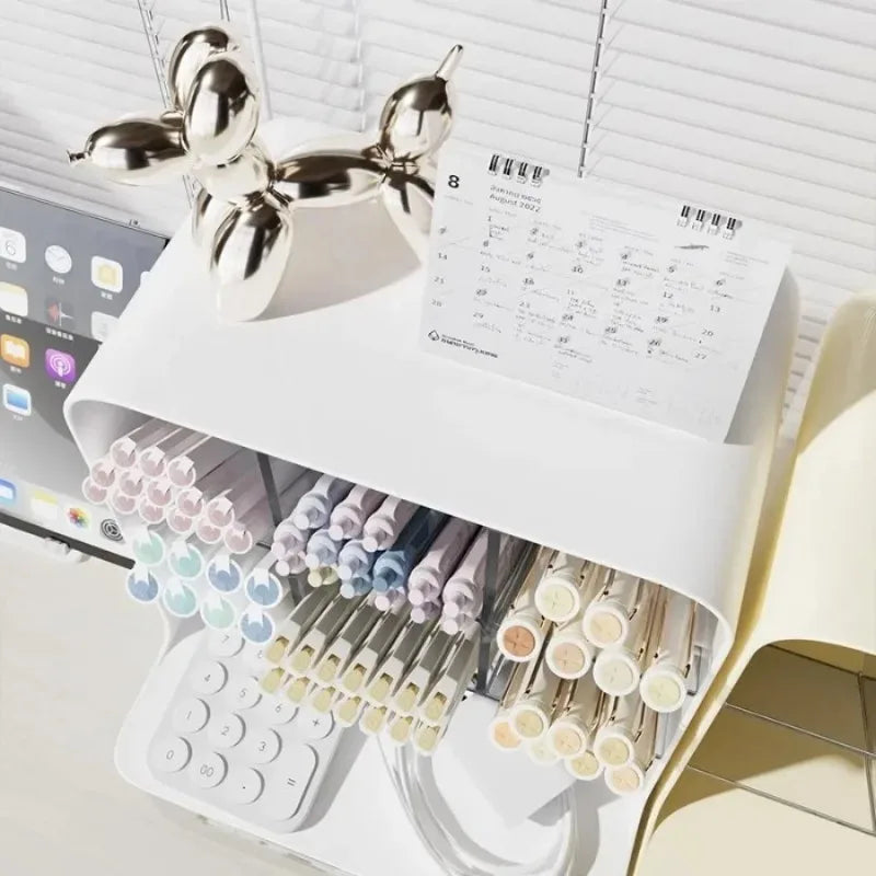 Slant plug pen holder office desk stationery desktop models organizer compartment storage capacity miscellaneous shelves