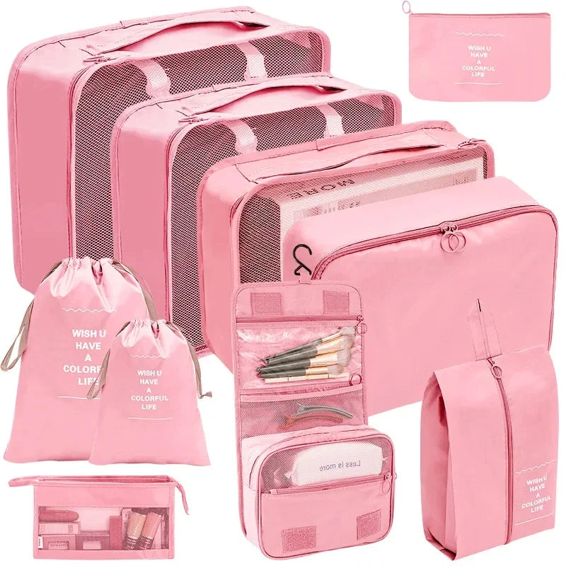 7/8/9/10-Pcs Travel Organizer Packing Cubes Set – Portable Luggage Storage Bags for Clothes, Shoes & Accessories