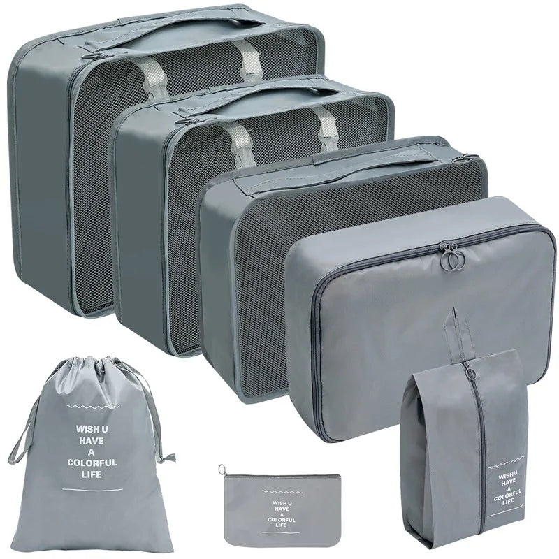 7/8/9/10-Pcs Travel Organizer Packing Cubes Set – Portable Luggage Storage Bags for Clothes, Shoes & Accessories