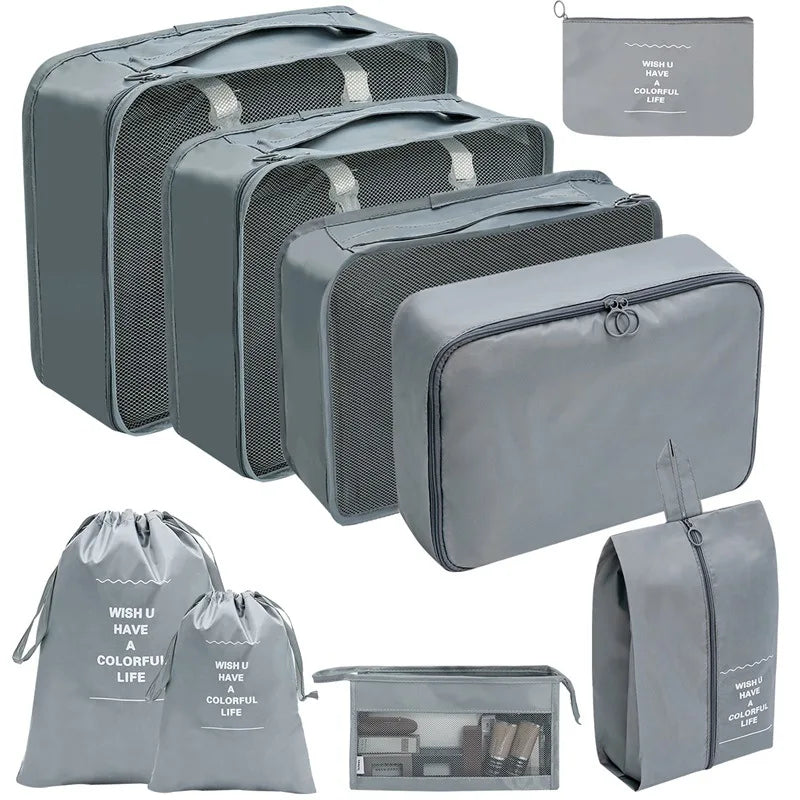 7/8/9/10-Pcs Travel Organizer Packing Cubes Set – Portable Luggage Storage Bags for Clothes, Shoes & Accessories