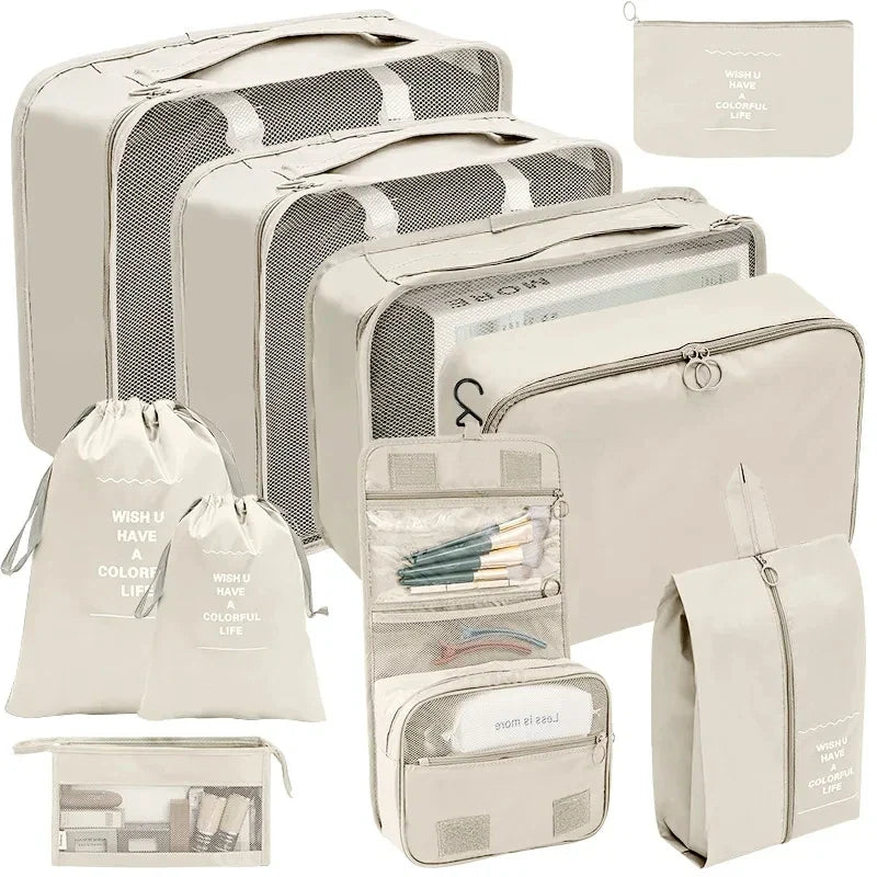 7/8/9/10-Pcs Travel Organizer Packing Cubes Set – Portable Luggage Storage Bags for Clothes, Shoes & Accessories