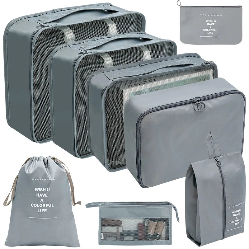 7/8/9/10-Pcs Travel Organizer Packing Cubes Set – Portable Luggage Storage Bags for Clothes, Shoes & Accessories