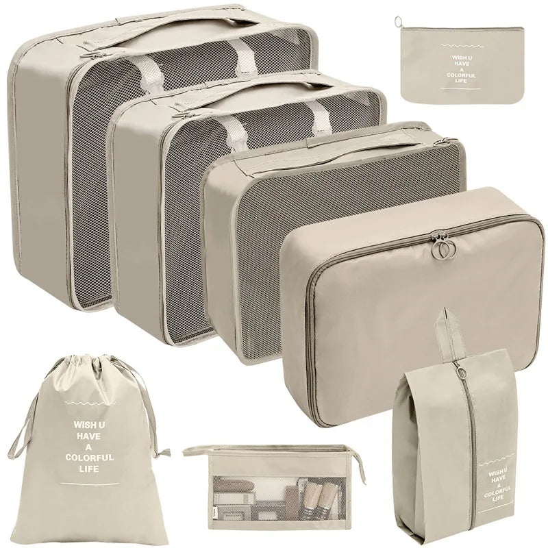 7/8/9/10-Pcs Travel Organizer Packing Cubes Set – Portable Luggage Storage Bags for Clothes, Shoes & Accessories
