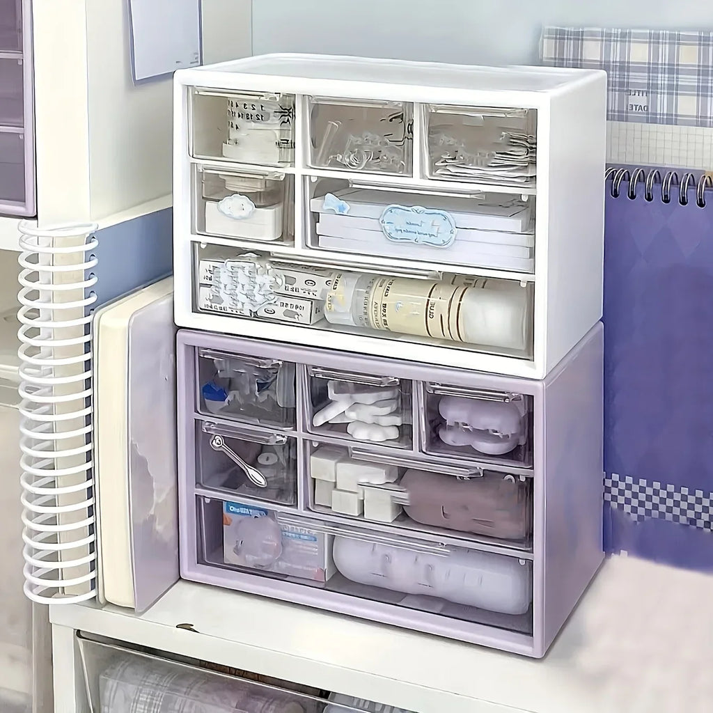 1PC Large-Capacity Plastic Desk Organizer with Drawer – Multifunctional Office Supplies & Stationery Storage–Bedroom Organizer