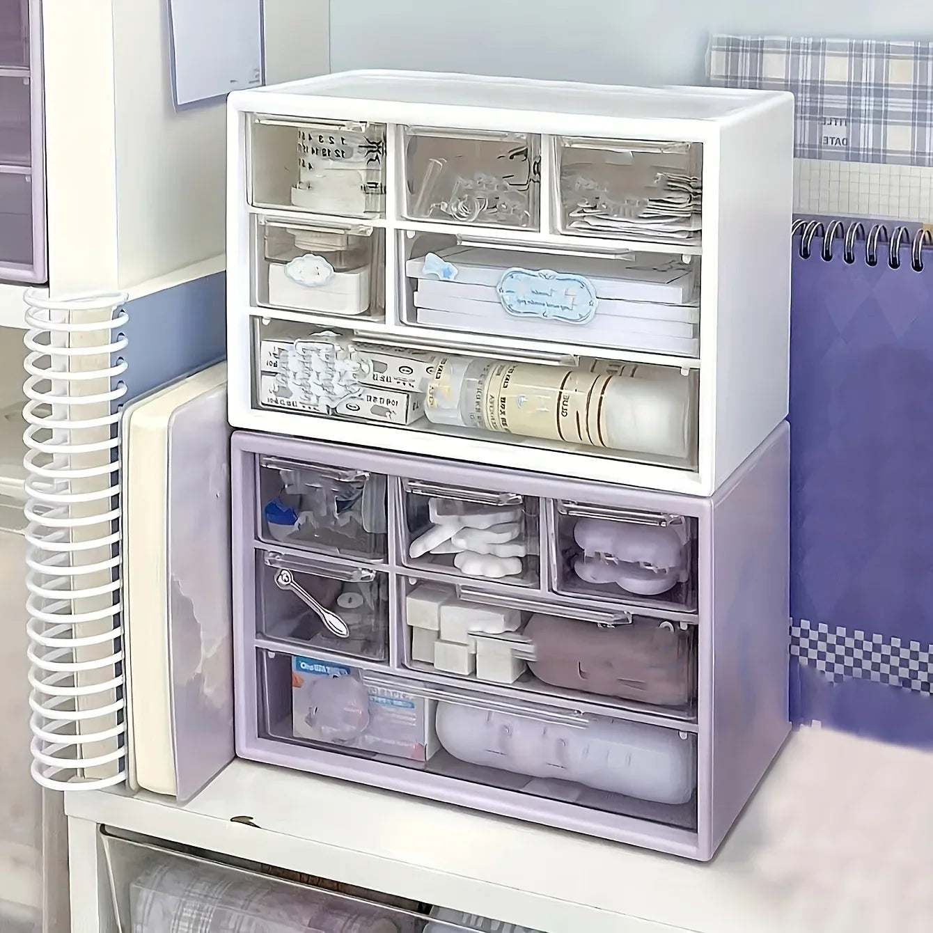 1PC Large-Capacity Plastic Desk Organizer with Drawer – Multifunctional Office Supplies & Stationery Storage–Bedroom Organizer