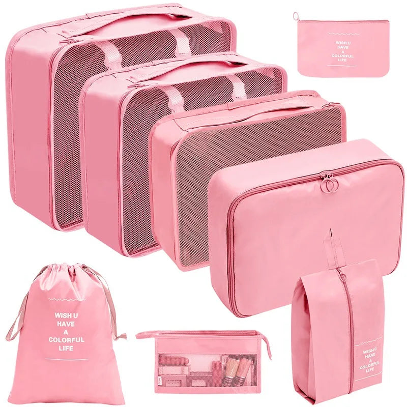7/8/9/10-Pcs Travel Organizer Packing Cubes Set – Portable Luggage Storage Bags for Clothes, Shoes & Accessories