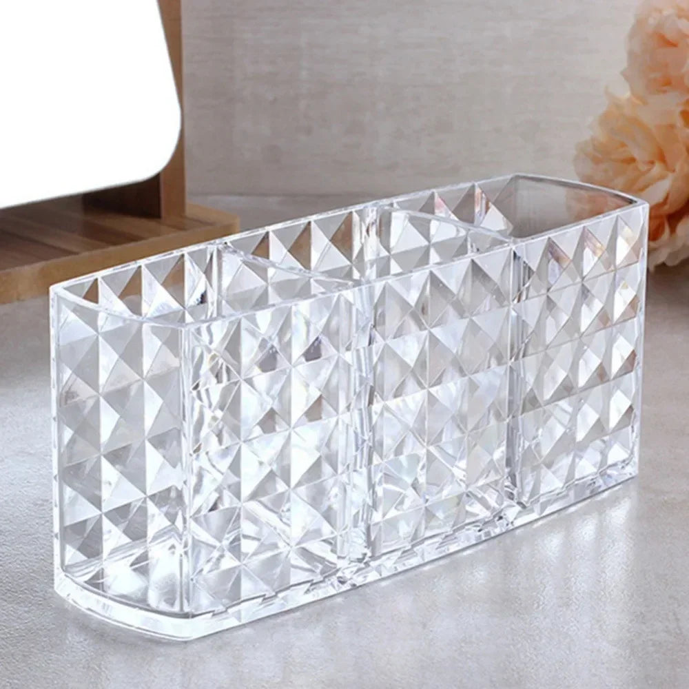 Acrylic Transparent Three Grid Cosmetic Storage Box Diamond Pattern Makeup Pen Eyebrow Pen Storage Box Desktop Pen Holder