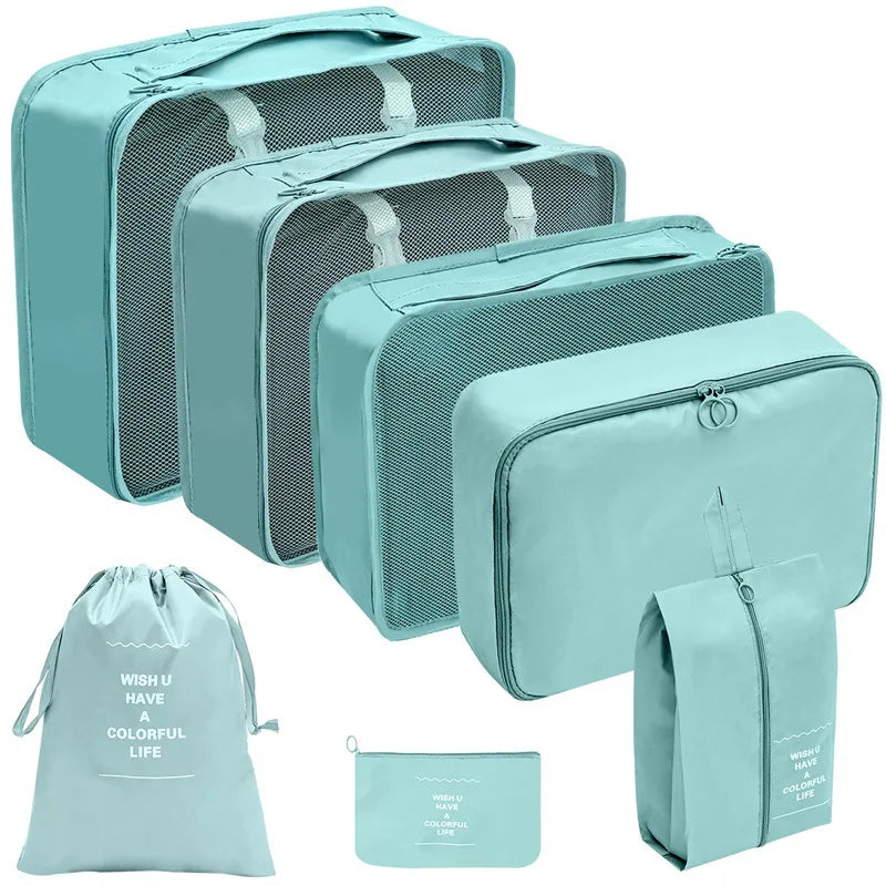 7/8/9/10-Pcs Travel Organizer Packing Cubes Set – Portable Luggage Storage Bags for Clothes, Shoes & Accessories
