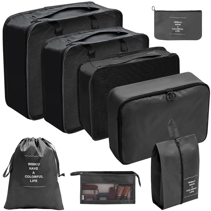 7/8/9/10-Pcs Travel Organizer Packing Cubes Set – Portable Luggage Storage Bags for Clothes, Shoes & Accessories