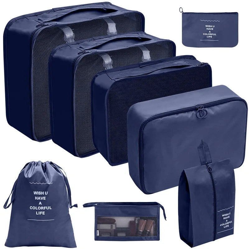 7/8/9/10-Pcs Travel Organizer Packing Cubes Set – Portable Luggage Storage Bags for Clothes, Shoes & Accessories