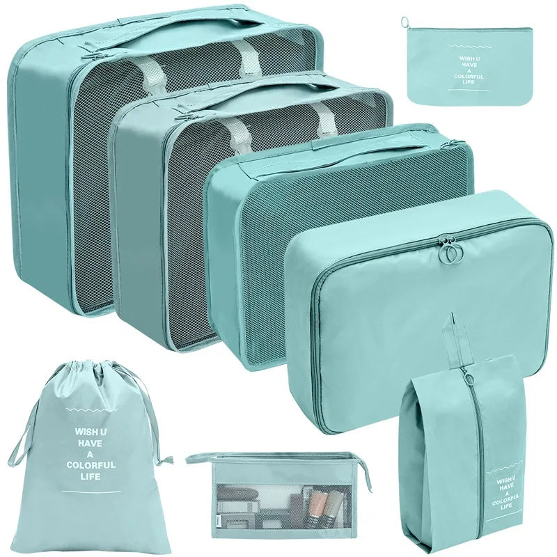 7/8/9/10-Pcs Travel Organizer Packing Cubes Set – Portable Luggage Storage Bags for Clothes, Shoes & Accessories