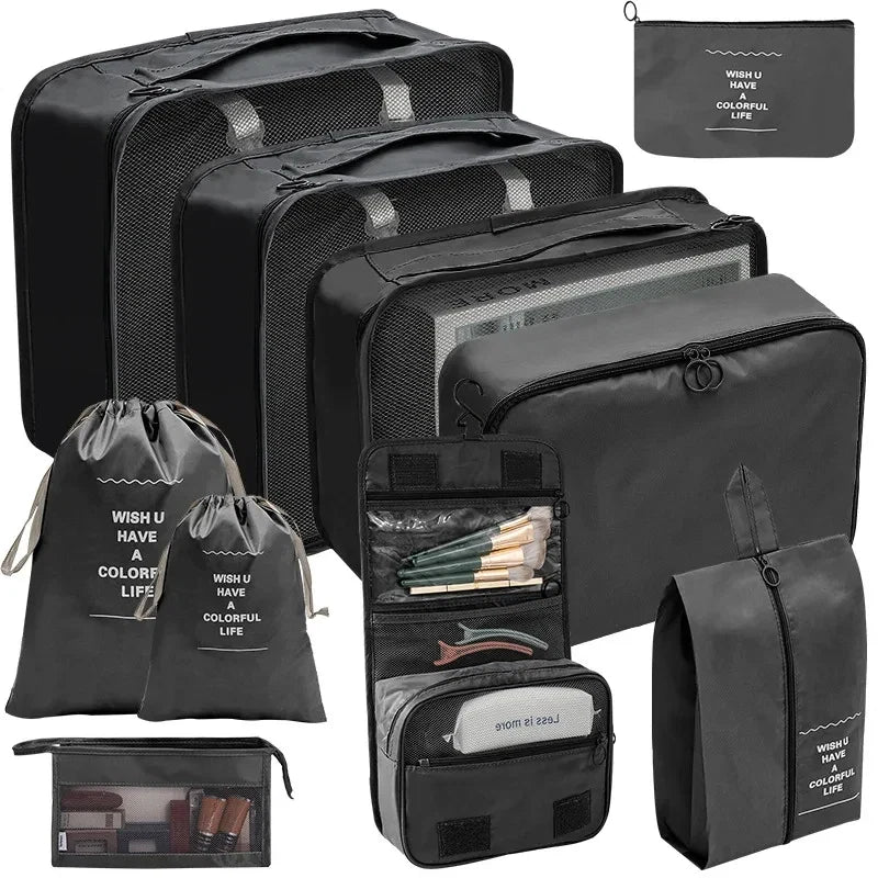 7/8/9/10-Pcs Travel Organizer Packing Cubes Set – Portable Luggage Storage Bags for Clothes, Shoes & Accessories