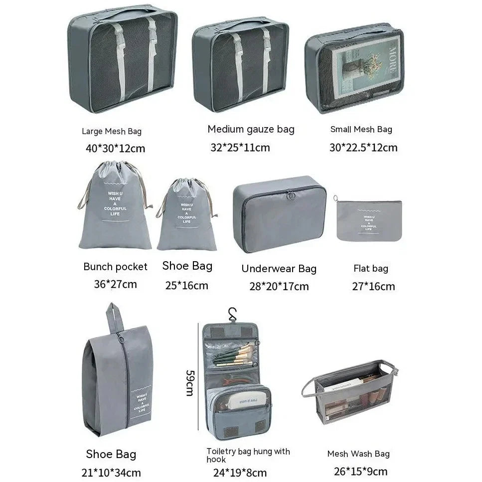 7/8/9/10-Pcs Travel Organizer Packing Cubes Set – Portable Luggage Storage Bags for Clothes, Shoes & Accessories