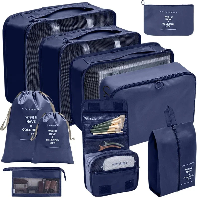 7/8/9/10-Pcs Travel Organizer Packing Cubes Set – Portable Luggage Storage Bags for Clothes, Shoes & Accessories