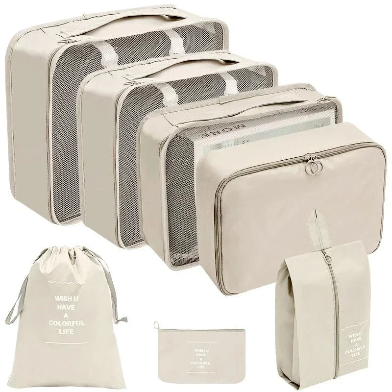 7/8/9/10-Pcs Travel Organizer Packing Cubes Set – Portable Luggage Storage Bags for Clothes, Shoes & Accessories