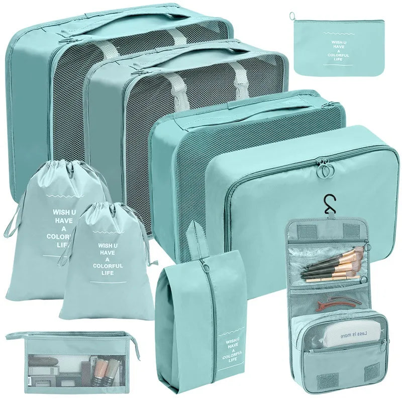 7/8/9/10-Pcs Travel Organizer Packing Cubes Set – Portable Luggage Storage Bags for Clothes, Shoes & Accessories