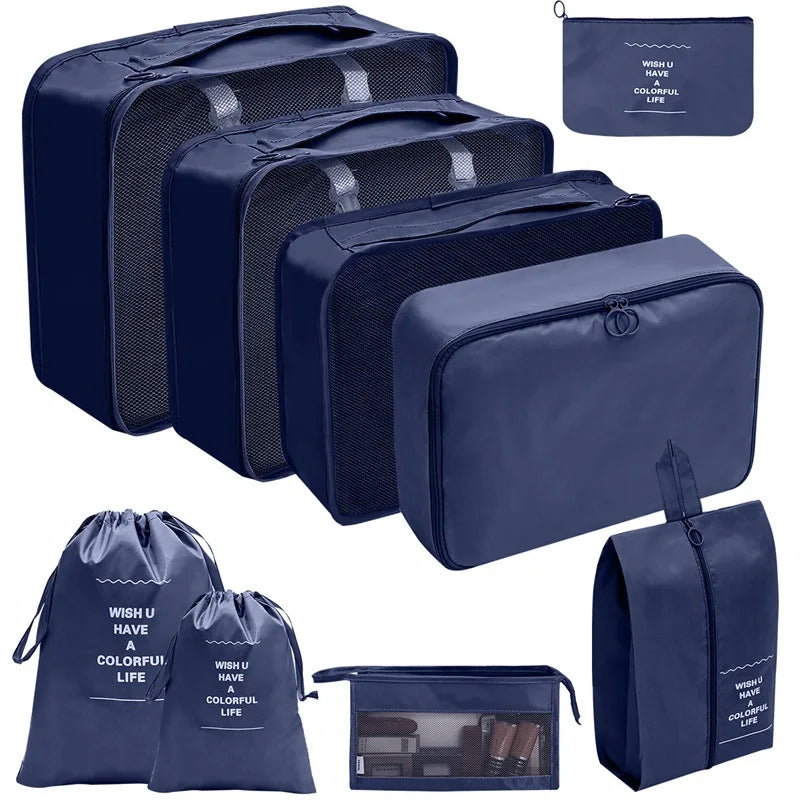 7/8/9/10-Pcs Travel Organizer Packing Cubes Set – Portable Luggage Storage Bags for Clothes, Shoes & Accessories