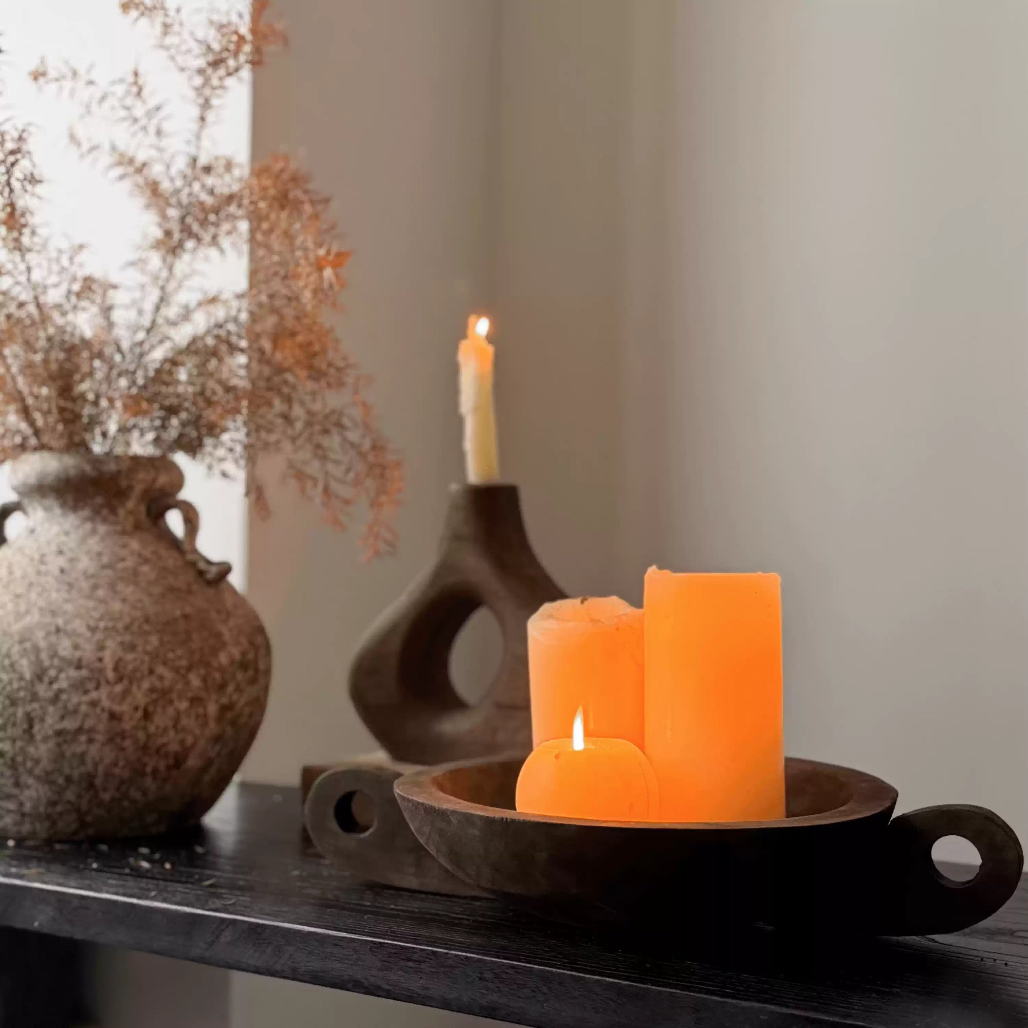 Round Wabi Sabi Wooden Aromatherapy Tray with Handles