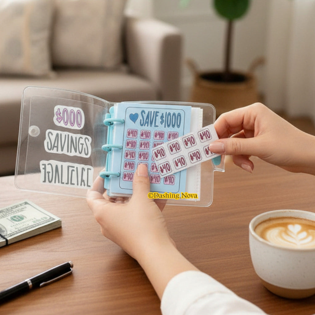 Clear Cover 1000 Dollar Savings Challenge Book 3-Ring PVC Money Saving Binder Personal Finance Budgeting Organizer