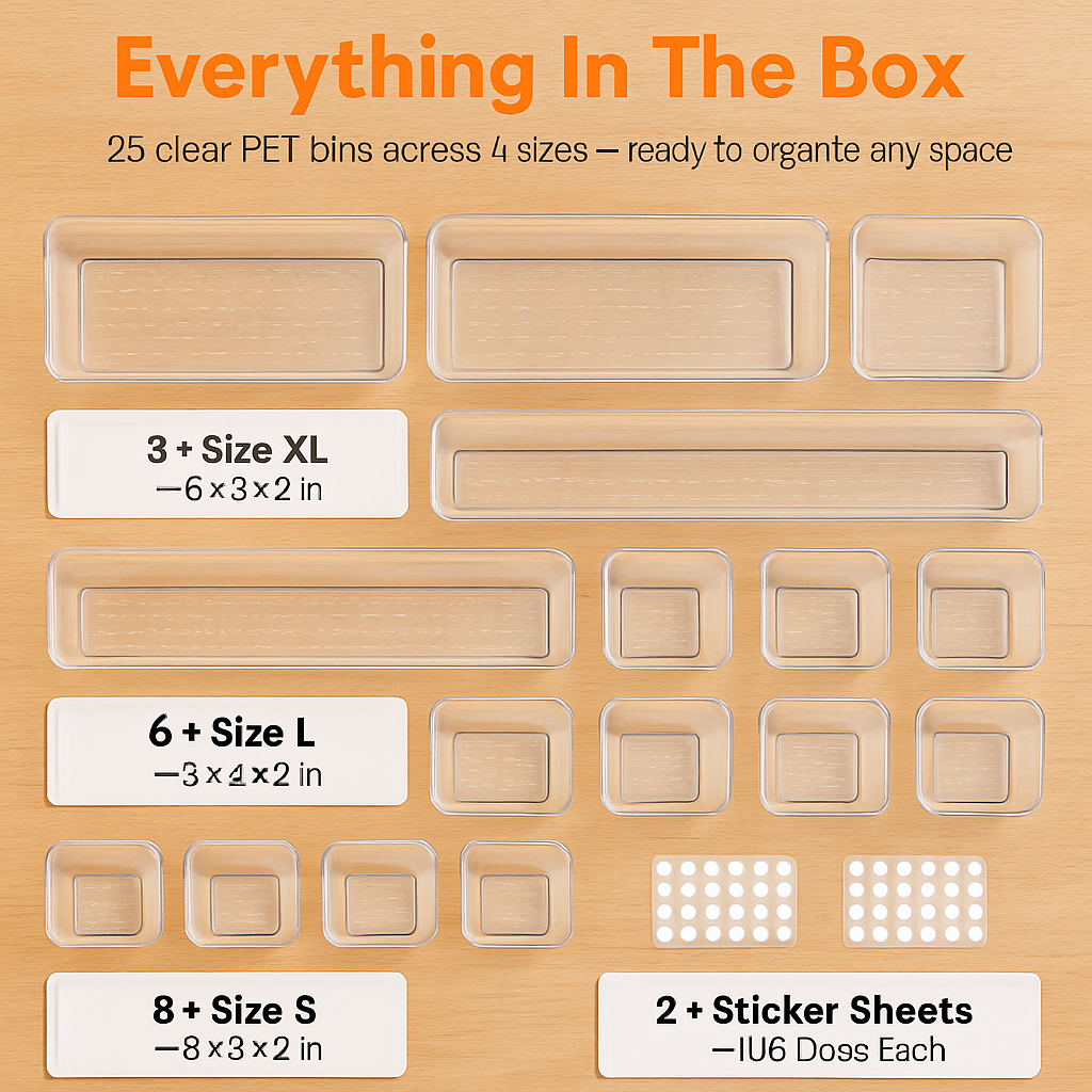 Clear Drawer Organizers Set for Home Organization