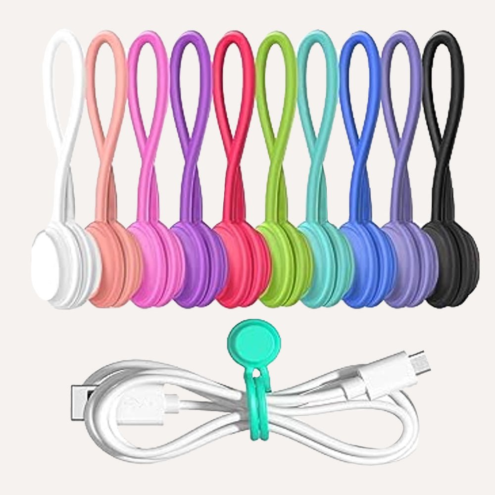 Tilley + Me Reusable Silicone Magnetic Cable Ties for Organizing Home and Office Spaces