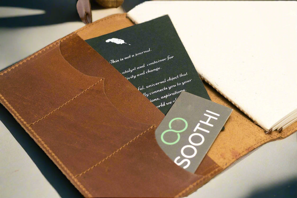 A5 Refillable Leather Traveler's Journal | Pockets, Pen Slot & Tree-Free Khadi Paper