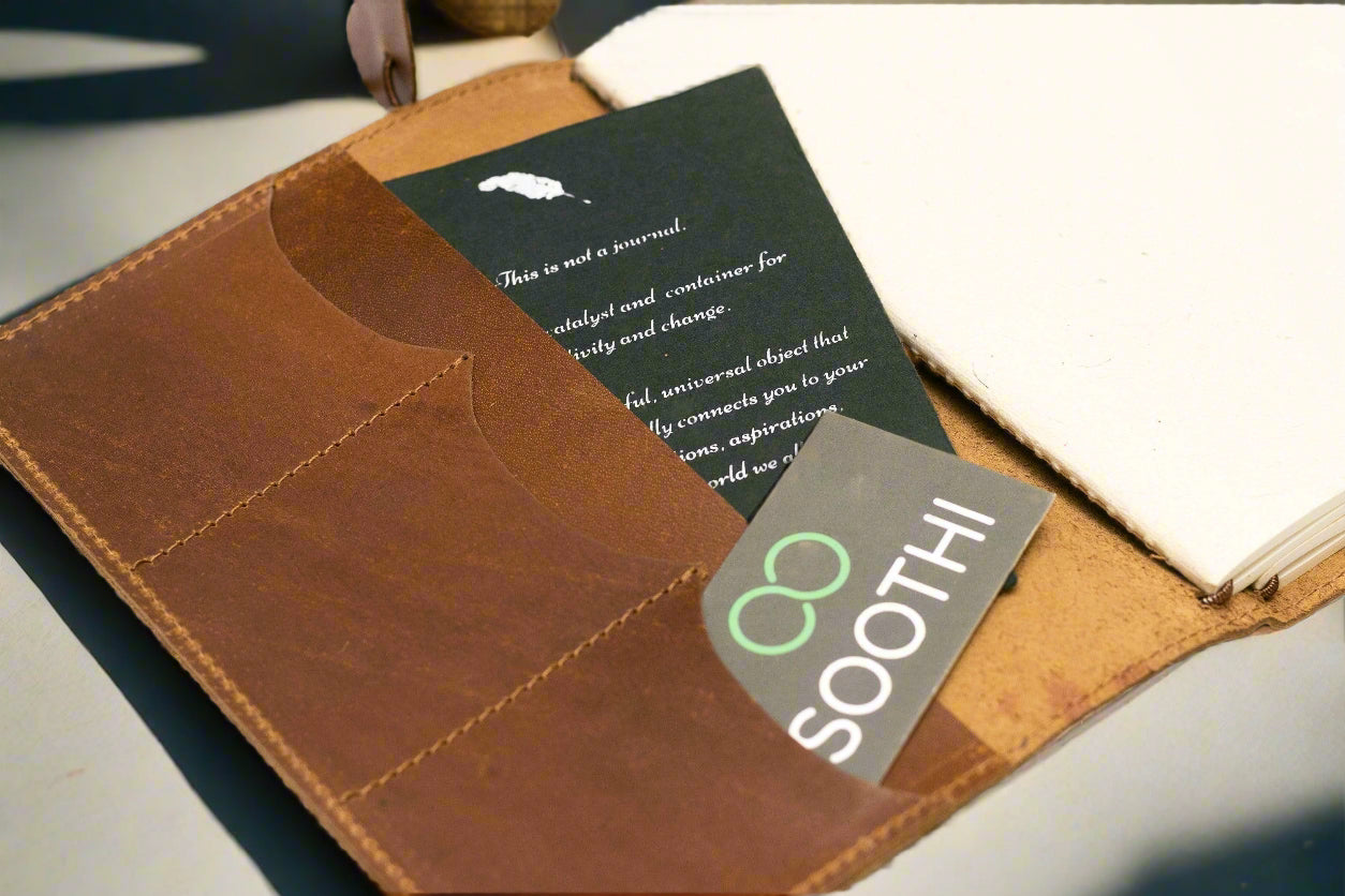 A5 Refillable Leather Traveler's Journal | Pockets, Pen Slot & Tree-Free Khadi Paper