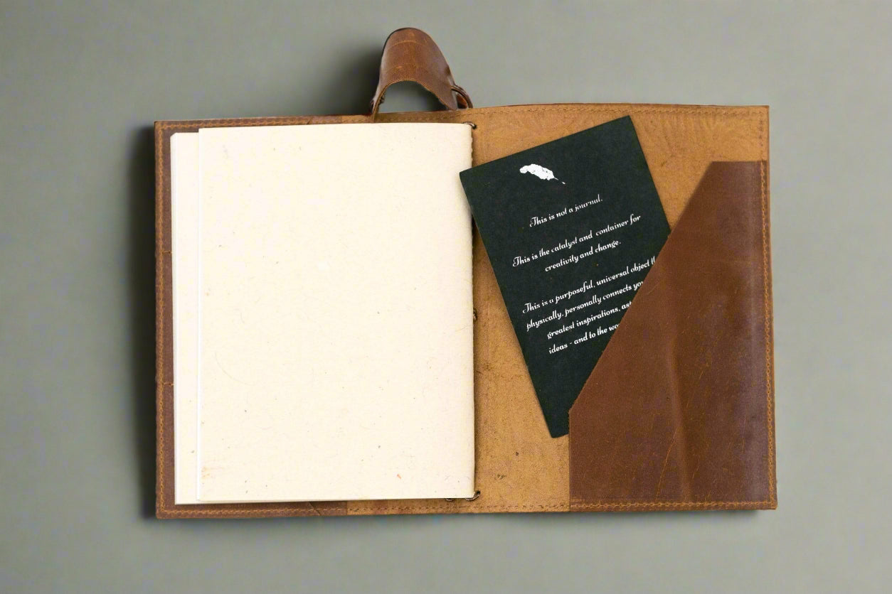 A5 Refillable Leather Traveler's Journal | Pockets, Pen Slot & Tree-Free Khadi Paper